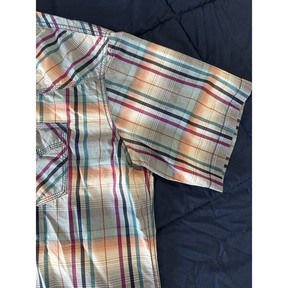 Wrangler® Blue Pink Plaid Short Sleeve Pearl Snap Shirt Size XL - Picture 3 of 9